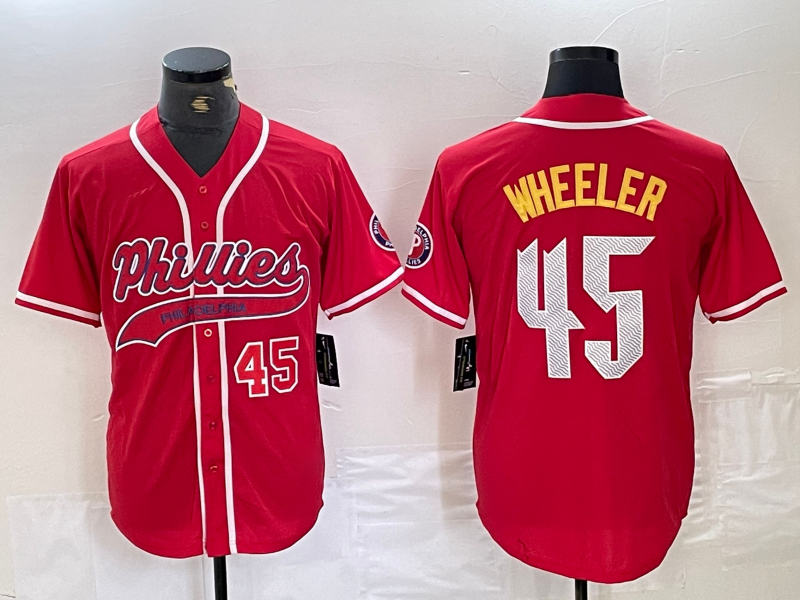 Philadelphia Phillies #45 Zack Wheeler Number Red Cool Base Stitched Baseball Jerseys baseball jersey product view 1