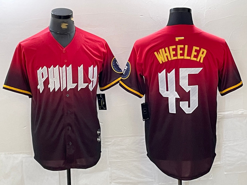 Philadelphia Phillies #45 Zack Wheeler Red 2024 City Cool Base Baseball Jersey baseball jersey product view 1