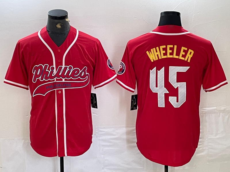 Philadelphia Phillies #45 Zack Wheeler Red Cool Base Stitched Baseball Jersey baseball jersey product view 1