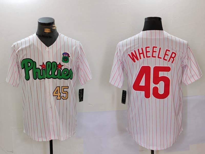 Philadelphia Phillies #45 Zack Wheeler White Green Cool Base Stitched Baseball Jersey baseball jersey product view 1
