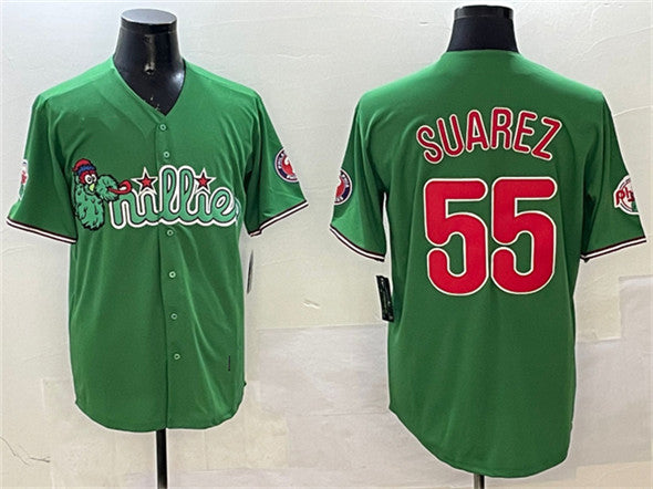 Philadelphia Phillies #55 Ranger Su¨¢rez Green Phanatic Limited Stitched Baseball Jersey baseball jersey product view 1