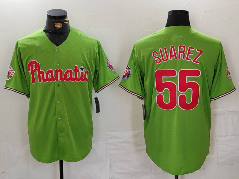 Philadelphia Phillies #55 Ranger Suarez Green With Patch Stitched Cool Base Baseball Jersey baseball jersey product view 1