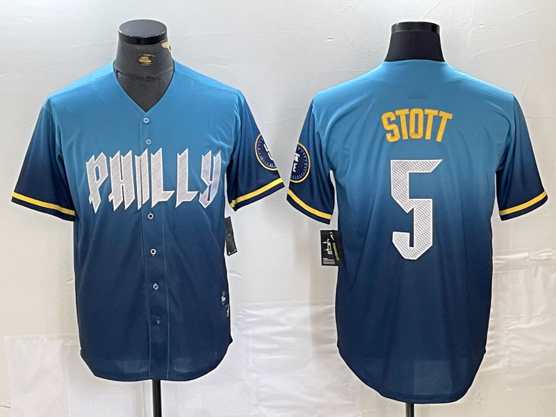 Philadelphia Phillies #5 Bryson Stott Blue 2024 City Cool Base Stitched Baseball Jersey baseball jersey product view 1