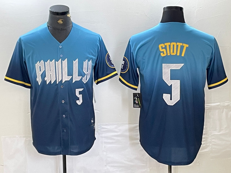 Philadelphia Phillies #5 Bryson Stott Blue 2024 City Player Number Cool Base Stitched Baseball Jersey baseball jersey product view 1
