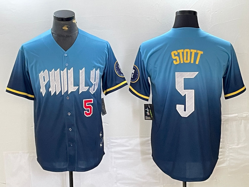 Philadelphia Phillies #5 Bryson Stott Blue 2024 City Player Number Cool Base Stitched Baseball Jersey baseball jersey product view 1