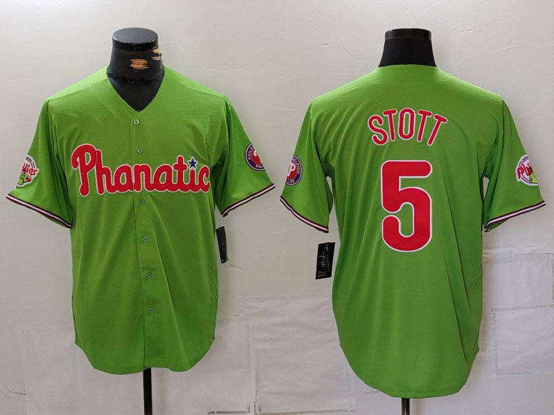 Philadelphia Phillies #5 Bryson Stott Green With Patch Stitched Cool Base Baseball Jersey baseball jersey product view 1