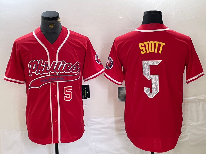 Philadelphia Phillies #5 Bryson Stott Number Red Cool Base Stitched Baseball Jerseys baseball jersey product view 1