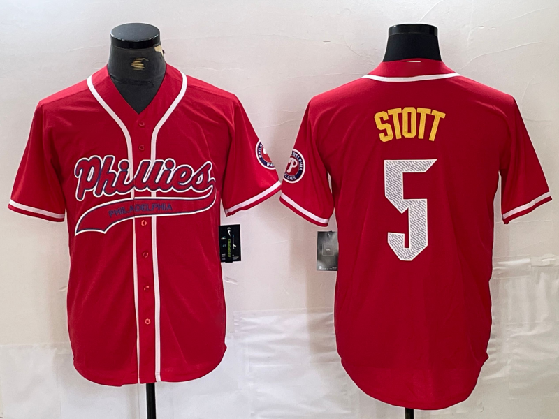 Philadelphia Phillies #5 Bryson Stott Red Cool Base Stitched Baseball Jersey baseball jersey product view 1