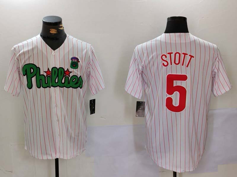 Philadelphia Phillies #5 Bryson Stott White Green Cool Base Stitched Baseball Jersey baseball jersey product view 1