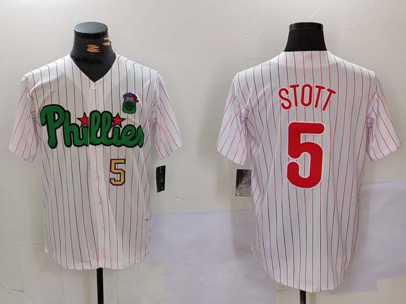 Philadelphia Phillies #5 Bryson Stott White Green Cool Base Stitched Baseball Jersey baseball jersey product view 1