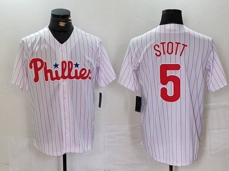 Philadelphia Phillies #5 Bryson Stott White Pinstripe Stitched Cool Base Baseball Jersey baseball jersey product view 1