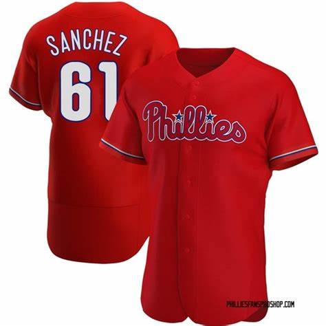 Philadelphia Phillies #61 Cristopher Sanchez Red Flex Base Stitched Baseball Jersey baseball jersey product view 1