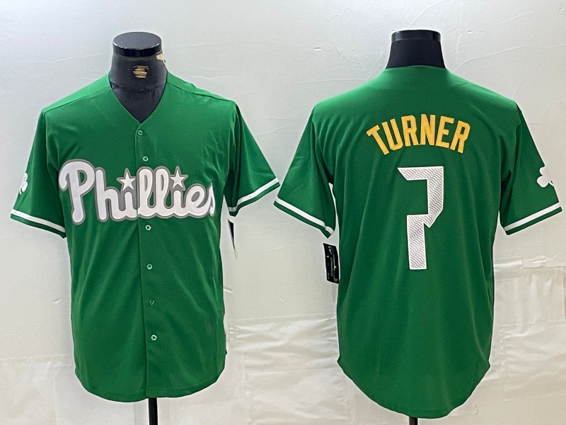 Philadelphia Phillies #7 Trea Turner Kelly Green Cool Base Jersey Baseball Jerseys baseball jersey product view 1