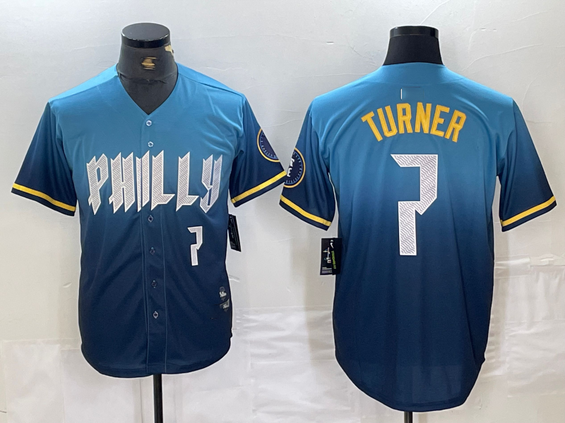 Philadelphia Phillies #7 Trea Turner Number Blue 2024 City Connect Limited Stitched Baseball Jerseys baseball jersey product view 1