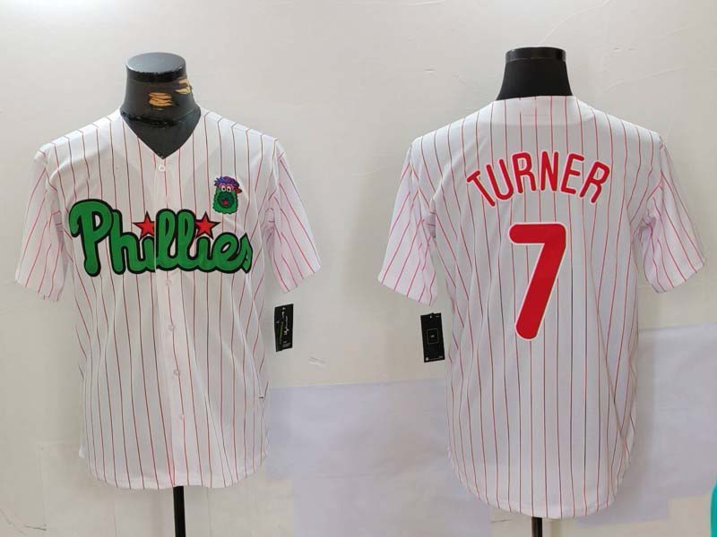 Philadelphia Phillies #7 Trea Turner White Green Cool Base Stitched Baseball Jersey baseball jersey product view 1