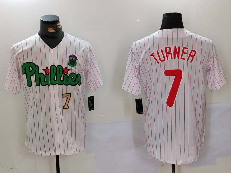 Philadelphia Phillies #7 Trea Turner White Green Cool Base Stitched Baseball Jersey baseball jersey product view 1