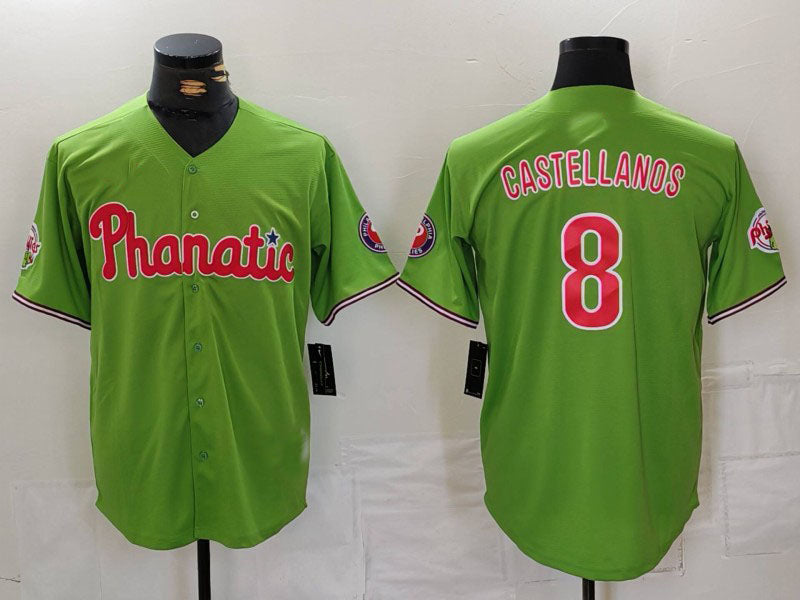 Philadelphia Phillies #8 Nick Castellanos Green With Patch Stitched Cool Base Baseball Jersey baseball jersey product view 1