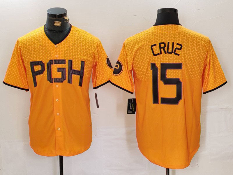 Pittsburgh Pirates #15 Oneil Cruz Yellow 2023 City Connect Stitched Baseball Jersey baseball jersey product view 1