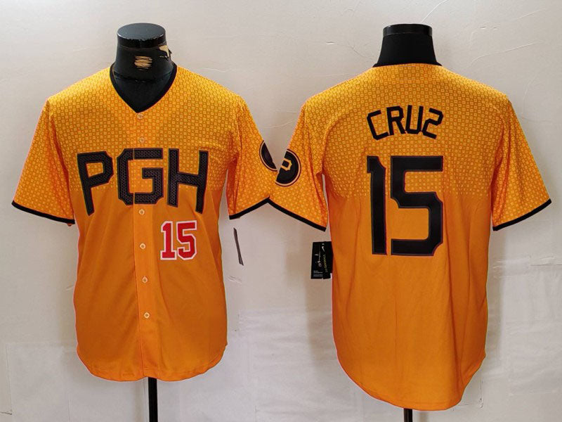 Pittsburgh Pirates #15 Oneil Cruz Yellow 2023 City Connect Stitched Baseball Jersey baseball jersey product view 1