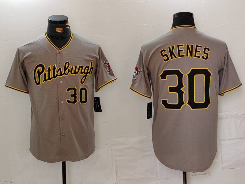 Pittsburgh Pirates #30 Paul Skenes Number Grey Stitched Baseball Jersey baseball jersey product view 1