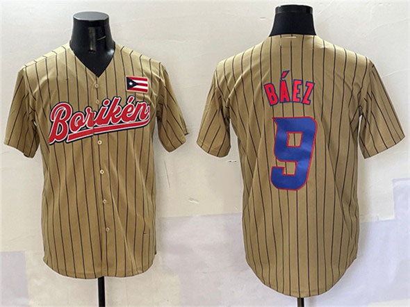 Puerto Rico Baseball #9 Javier Baez Tan 2023 World Baseball Classic Stitched Baseball Jersey baseball jersey product view 1