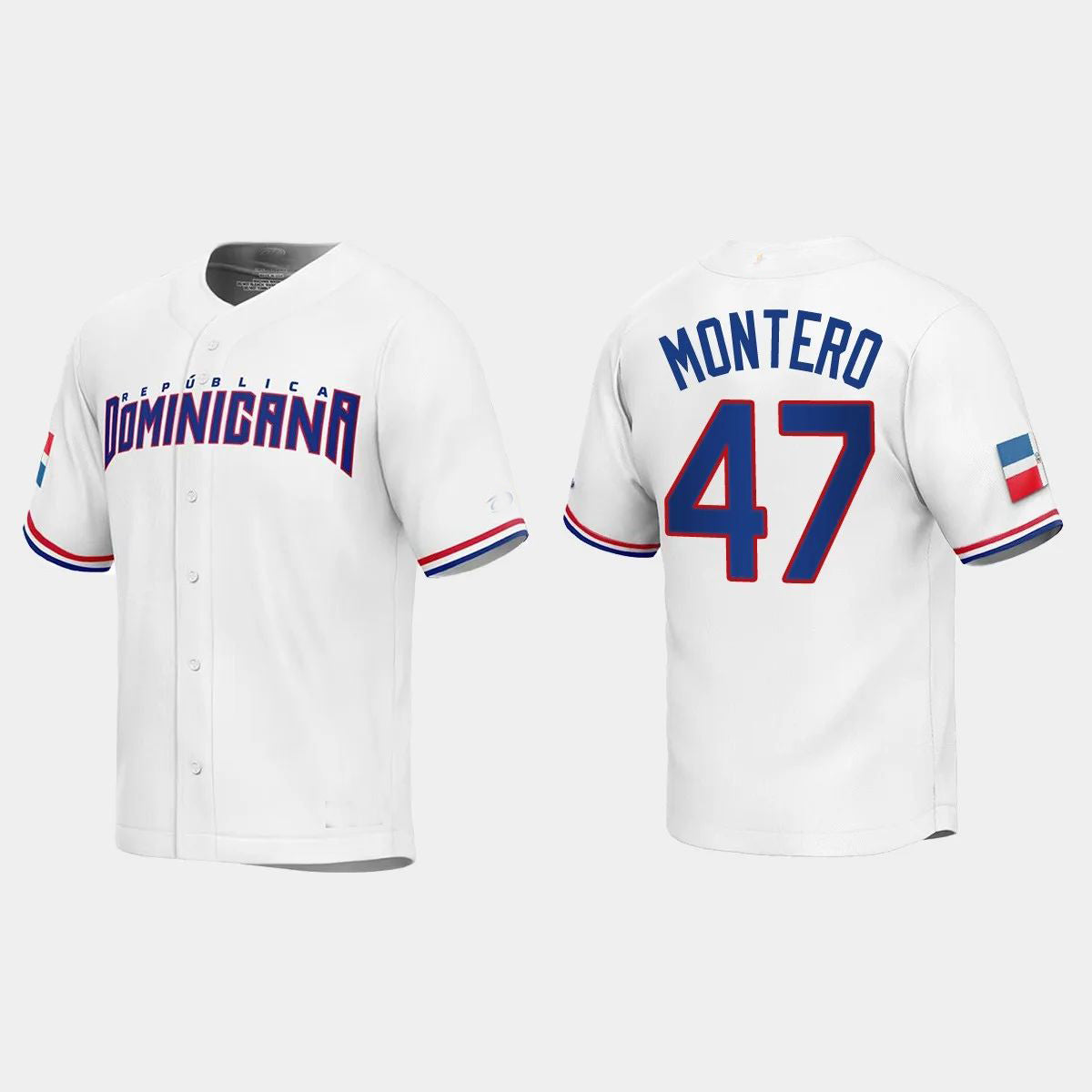 #47 RAFAEL MONTERO DOMINICAN REPUBLIC BASEBALL 2023 WORLD BASEBALL CLASSIC REPLICA JERSEY ¨C WHITE Stitches Baseball Jerseys baseball jersey product view 1