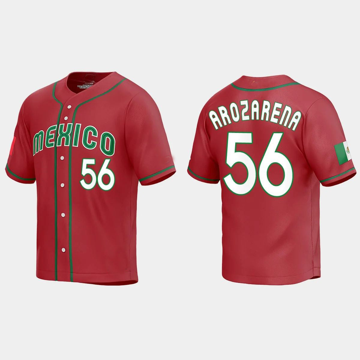 #56 RANDY AROZARENA MEXICO BASEBALL 2023 WORLD BASEBALL CLASSIC REPLICA JERSEY ¨C RED Stitches Baseball Jerseys baseball jersey product view 1
