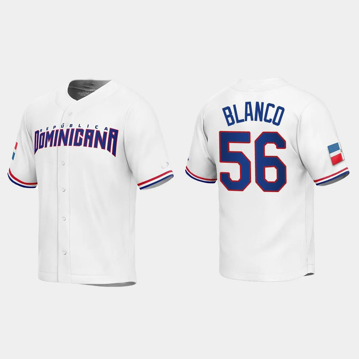#56 RONEL BLANCO DOMINICAN REPUBLIC BASEBALL 2023 WORLD BASEBALL CLASSIC REPLICA JERSEY ¨C WHITE Stitches Baseball Jerseys baseball jersey product view 1