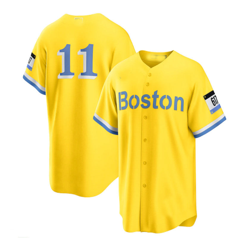 Boston Red Sox #11 Rafael Devers City Connect Replica Player Jersey - Gold Light Blue Baseball Jerseys baseball jersey product view 1