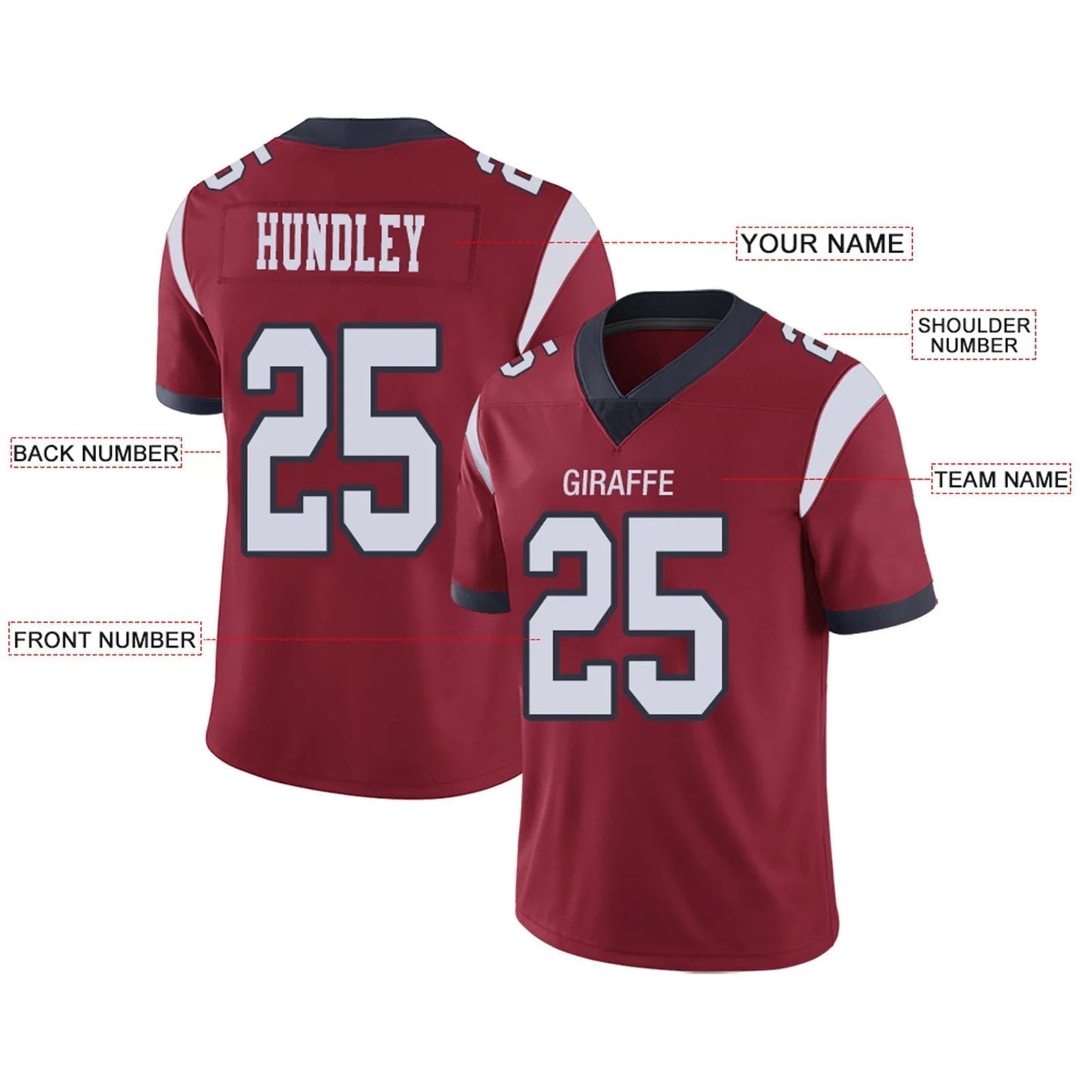 Custom H.Texans Red Personalized Design Your Own Name and Number for Men Women Youth Jerseys football jersey product view 2