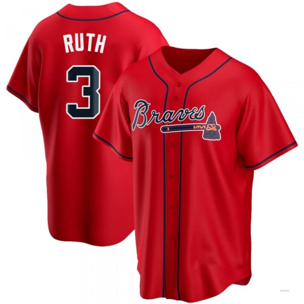 Atlanta Braves #3 Babe Ruth Red Alternate Jersey Stitches Baseball Jerseys baseball jersey product view 1
