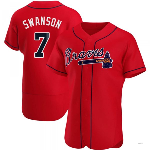 Atlanta Braves #7 Dansby Swanson Red Alternate Jersey Stitches Baseball Jerseys baseball jersey product view 1