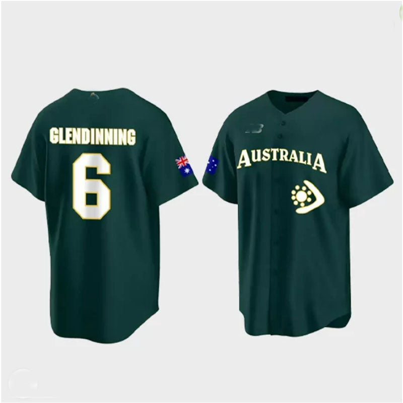 #6 Robbie Glendinning Australia Baseball 2023 World Baseball Classic Jersey ¨C Green Stitches Baseball Jerseys baseball jersey product view 1