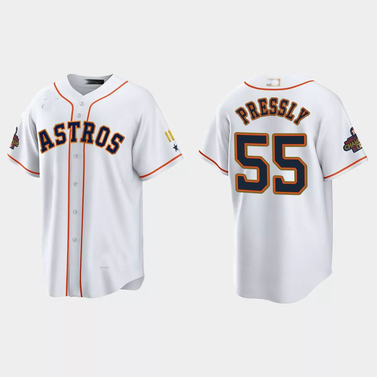 #55 Ryan Pressly Houston Astros 2023 Gold Program Jersey ¨C White Stitches Baseball Jerseys baseball jersey product view 1