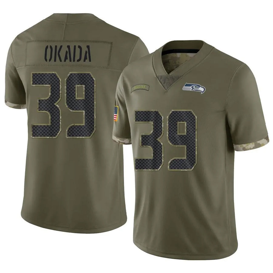 S.Seahawks #39 Ty Okada Player Salute to Service Olive Football Jerseys football jersey product view 1