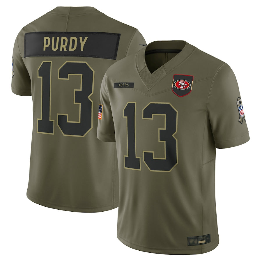 SF.49ers #13 Brock Purdy Player Olive Salute to Service Limited Football Jerseys football jersey product view 2
