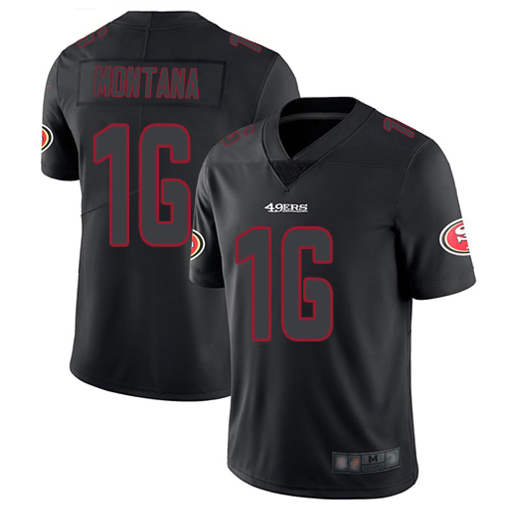 SF.49ers #16 Joe Montana Player Black Limited Rush Impact Football Jerseys football jersey product view 1