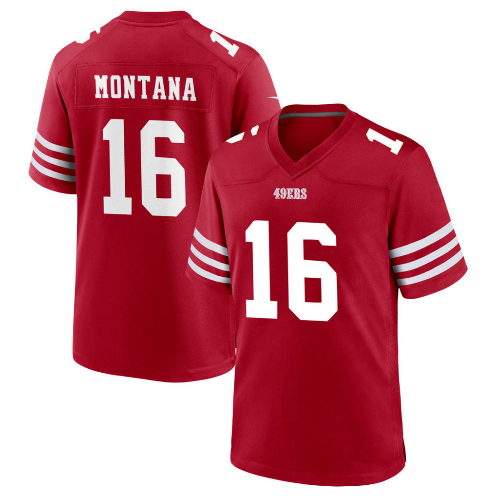SF.49ers #16 Joe Montana Player Scarlet Home Game Football Jerseys football jersey product view 1