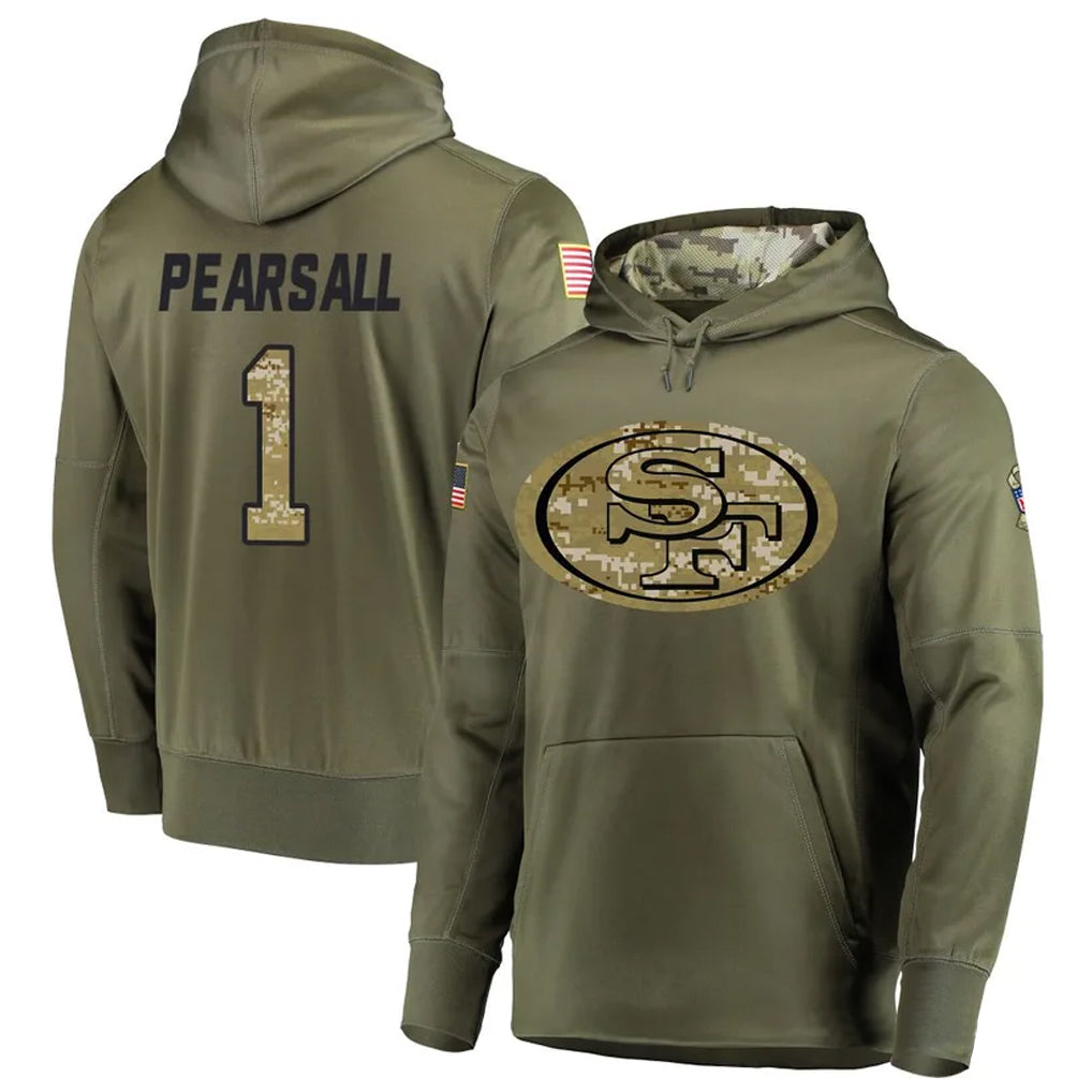 SF.49ers #1 Ricky Pearsall Player Salute To Service Olive Hoodie Player Football Jerseys football jersey product view 1