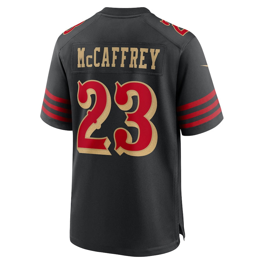 SF.49ers #23 Christian McCaffrey Player Rivalries Collection Black Game Football Jerseys football jersey product view 1