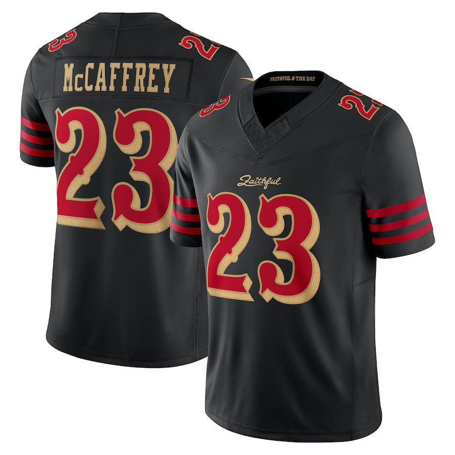 SF.49ers #23 Christian McCaffrey Player Rivalries Collection Vapor Limited Black Football Jerseys football jersey product view 2