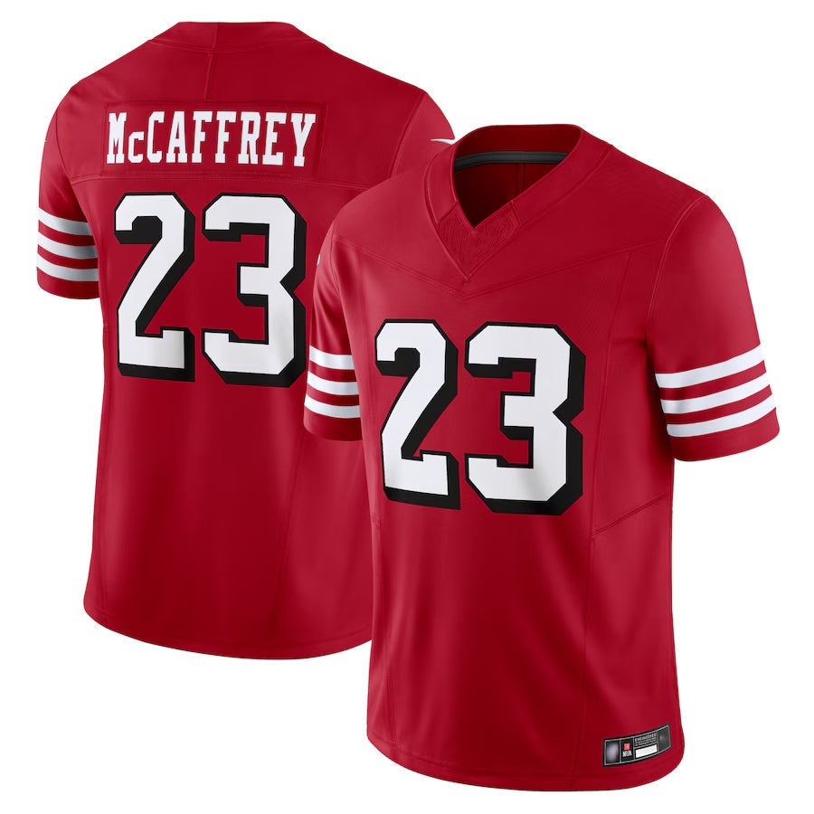 SF.49ers #23 Christian McCaffrey Player Scarlet Vapor F.U.S.E. Limited Football Jerseys football jersey product view 1