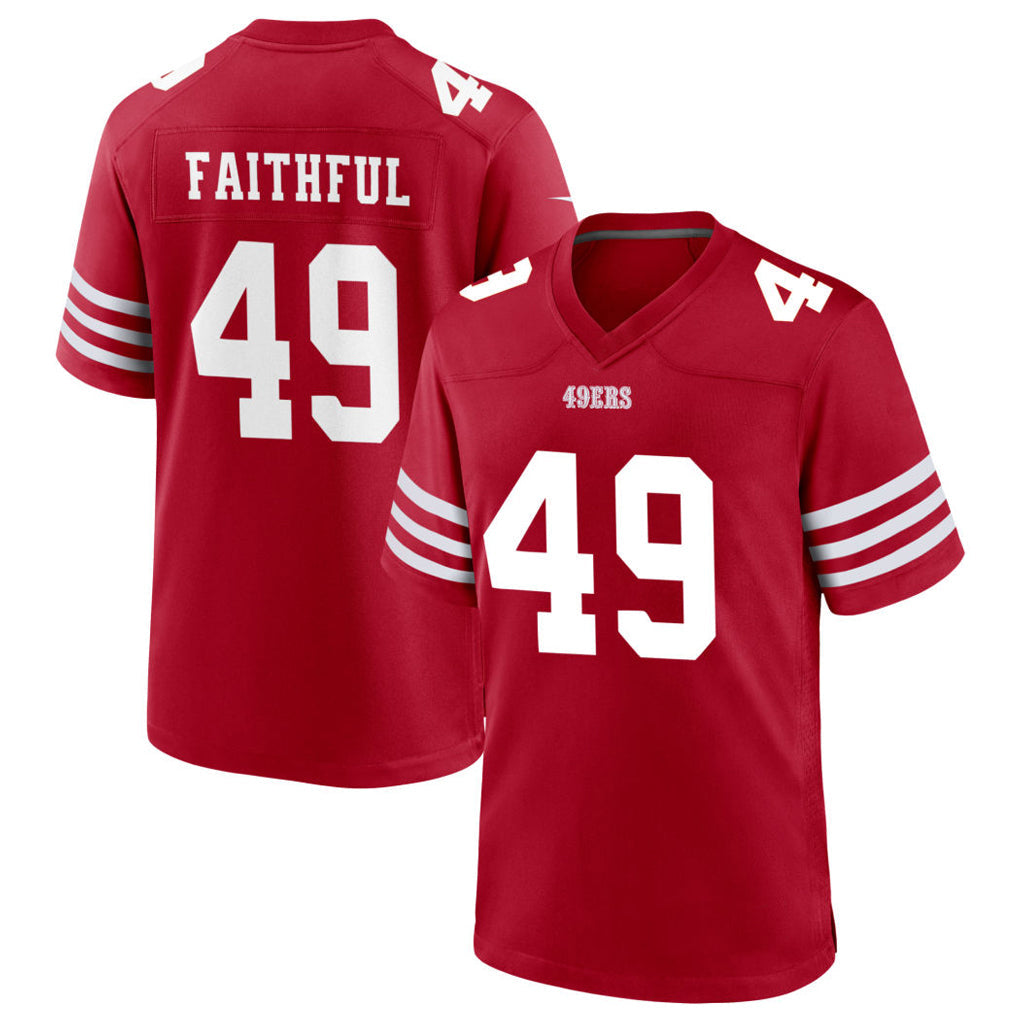 SF.49ers #49 The Faithful Player Scarlet Home Game Football Jerseys football jersey product view 1