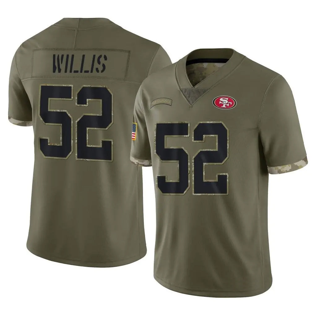 SF.49ers #52 Patrick Willis Player Salute To Service Olive Football Jerseys football jersey product view 1