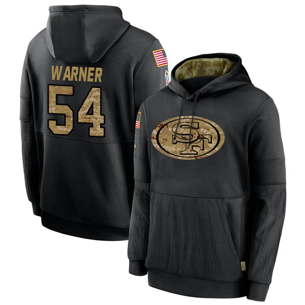 SF.49ers #54 Fred Warner Player Black Salute to Service Hoodies Football Jerseys football jersey product view 1