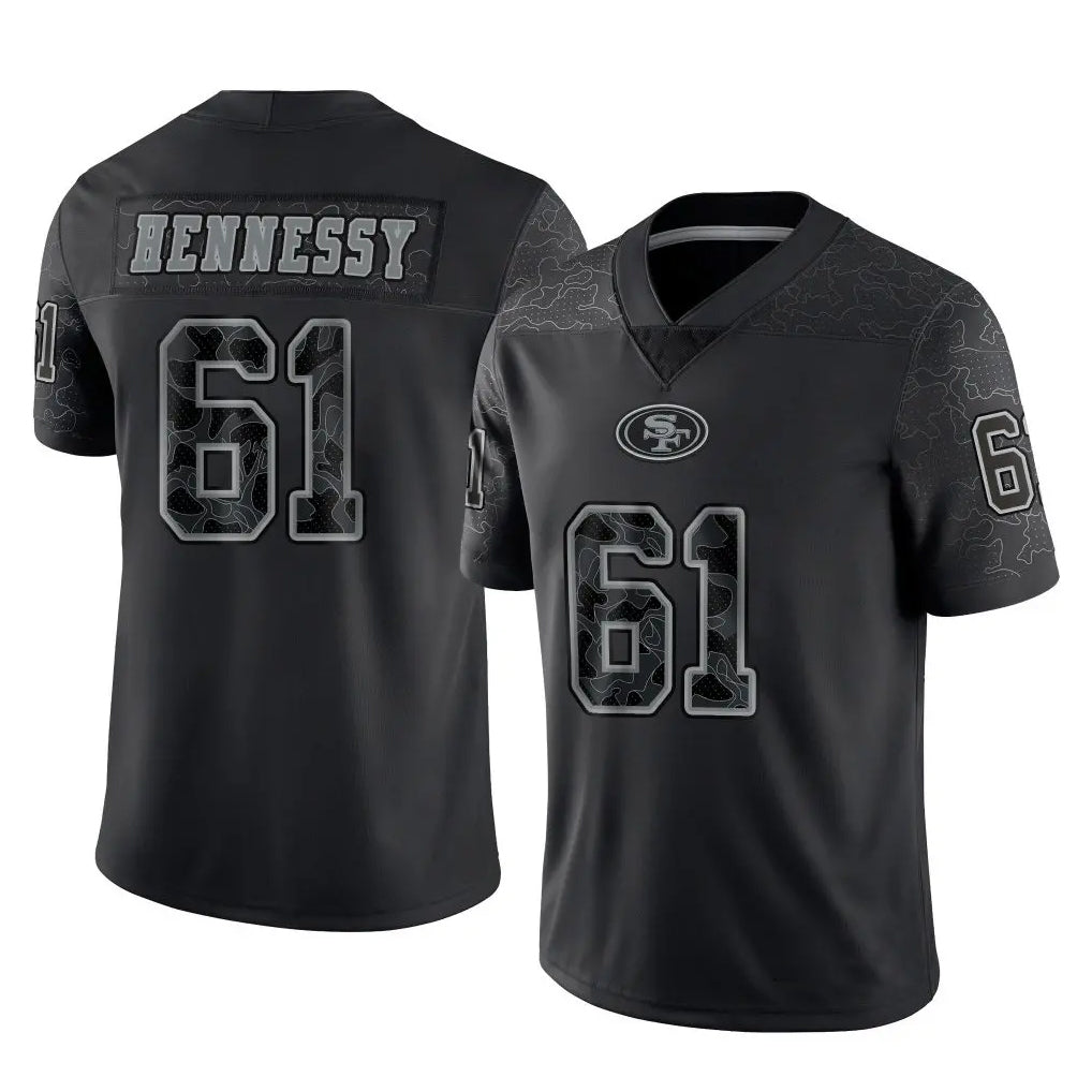 SF.49ers #61 Matt Hennessy Player Black RFLCTV Limited Football Jerseys football jersey product view 1
