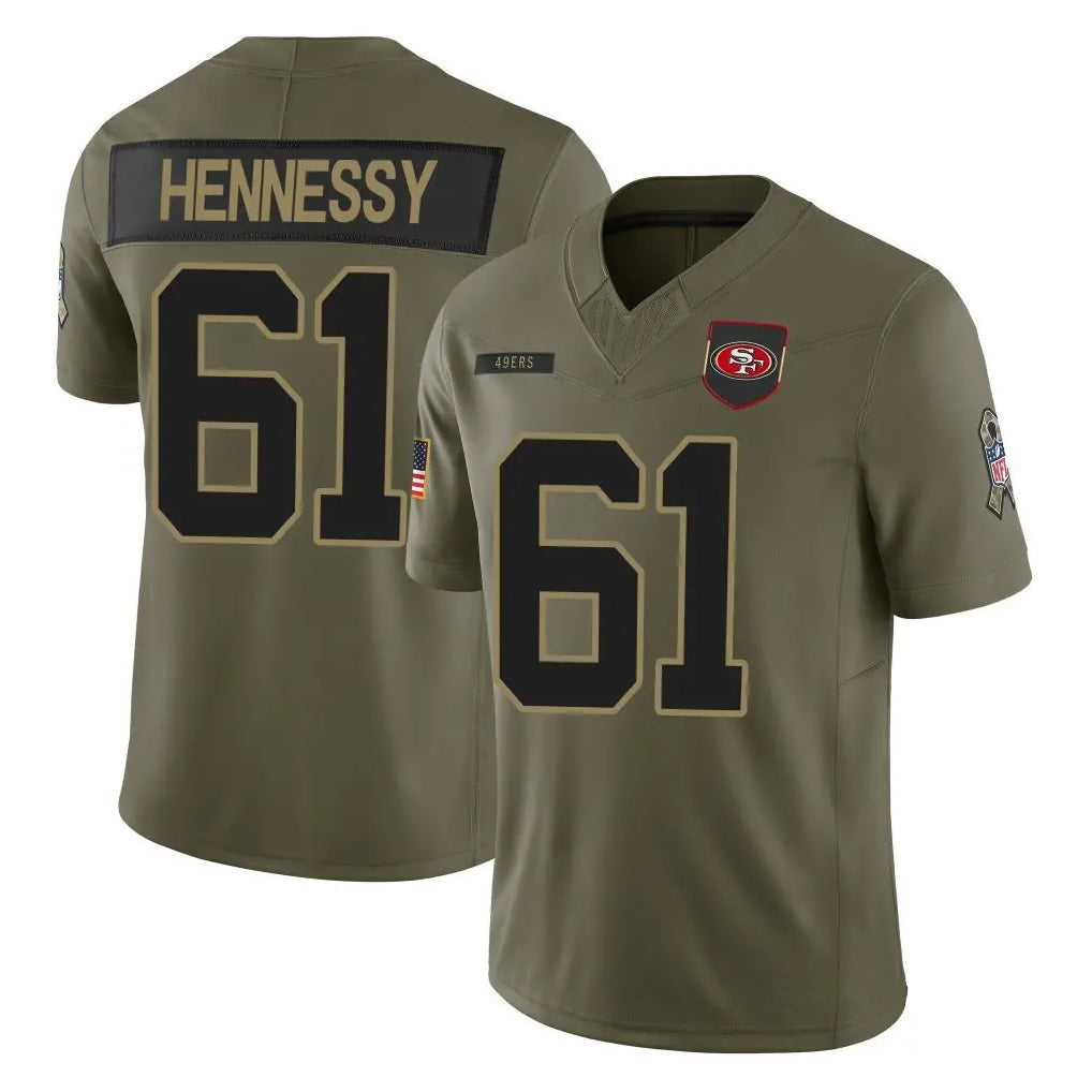 SF.49ers #61 Matt Hennessy Player Salute To Service Limited Olive Football Jerseys football jersey product view 1
