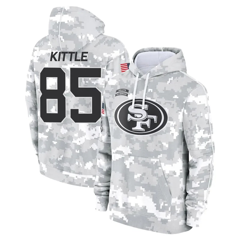SF.49ers #85 George Kittle Player Arctic Camo Salute to Service Hoodies Football Jerseys football jersey product view 1