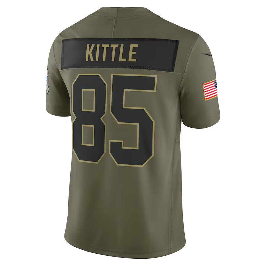 SF.49ers #85 George Kittle Player Olive Salute to Service Limited Football Jerseys football jersey product view 1