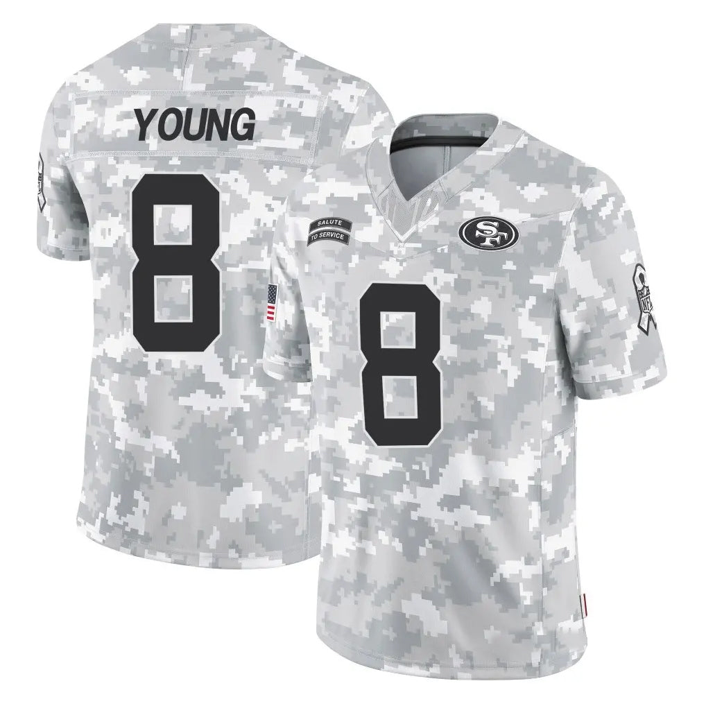 SF.49ers #8 Steve Young Player Arctic Camo Salute to Service Football Jerseys football jersey product view 1